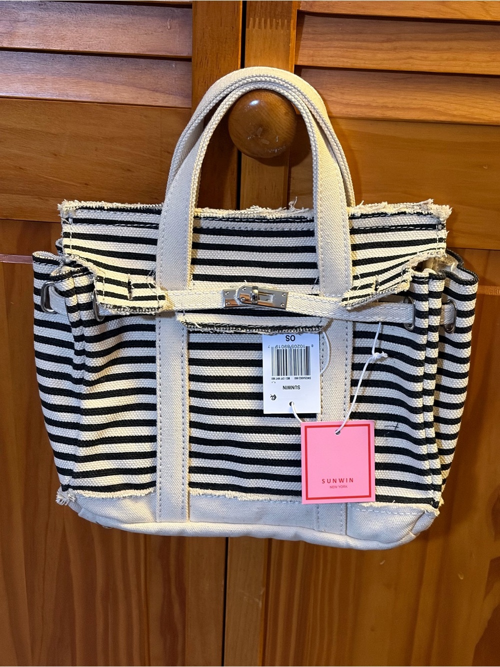 Striped Canvas Tote Bag in Black & White